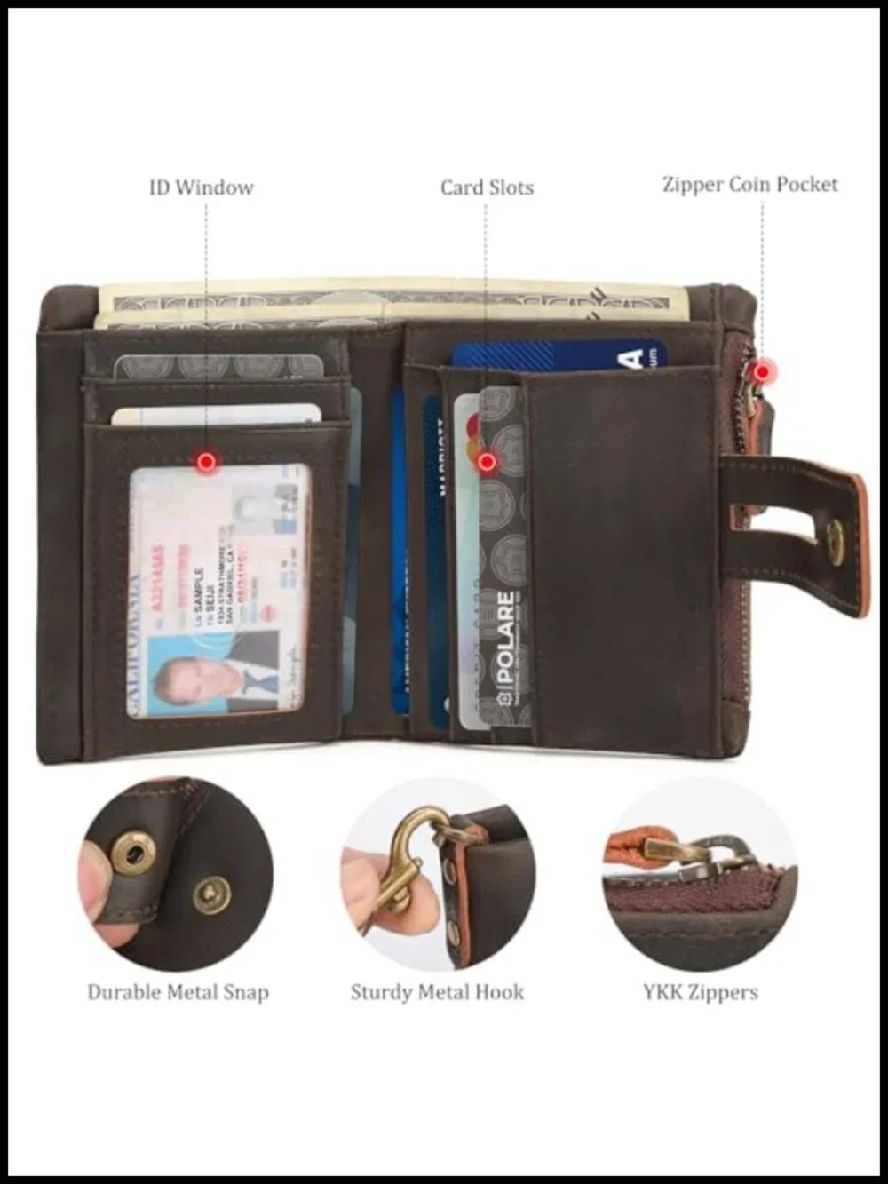 Polare Full Grain Leather Anti-Theft Chain Wallet for Men RFID Blocking Bifold